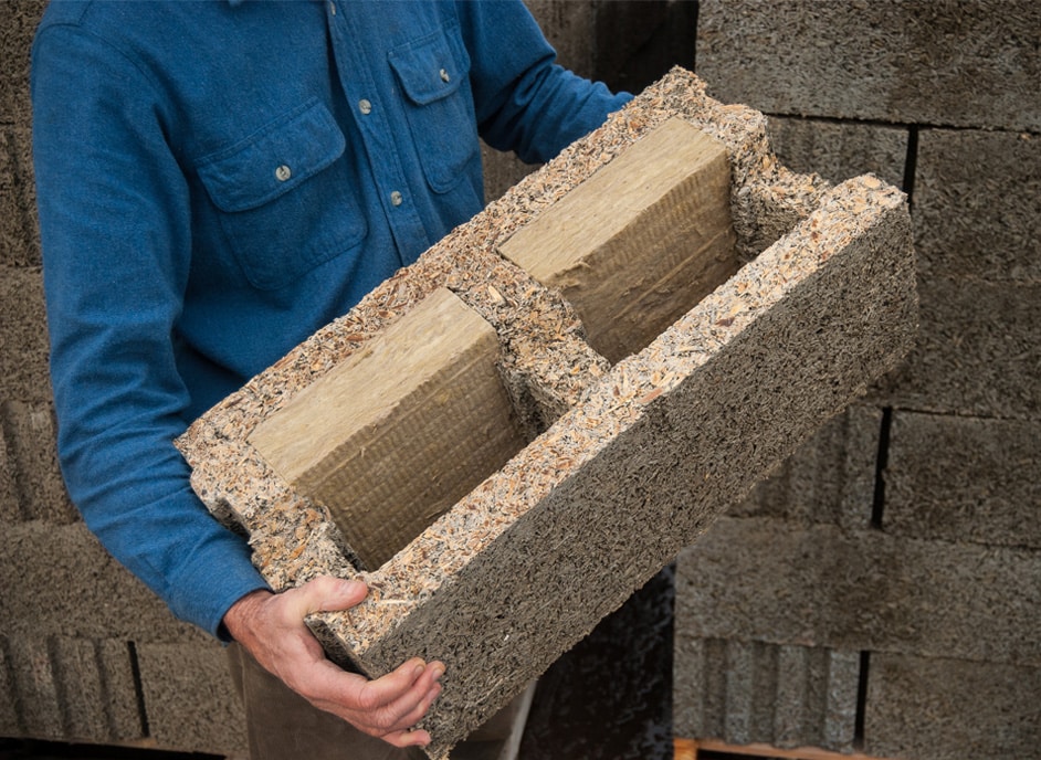 Build your natural, non-toxic home with this remarkable wood-chip concrete building block