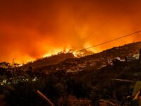 Fire encroaching on a neighborhood