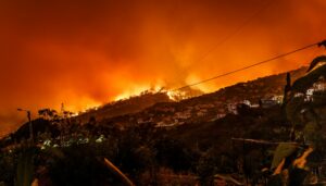 Fire encroaching on a neighborhood